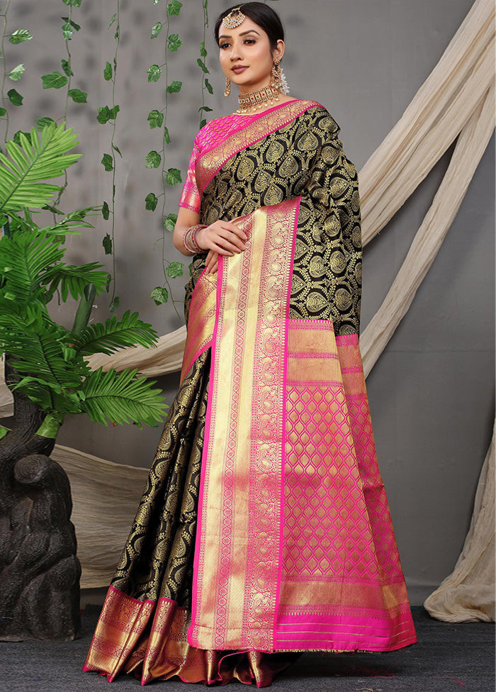 Black Dupion Silk Saree With Blouse Piece