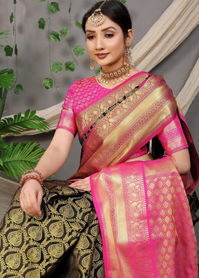 Black Dupion Silk Saree With Blouse Piece