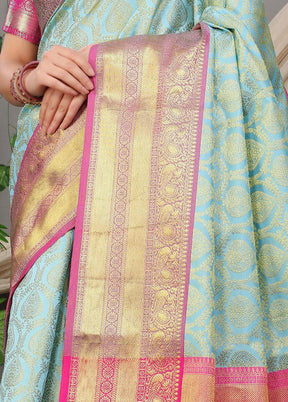 Sky Blue Dupion Silk Saree With Blouse Piece