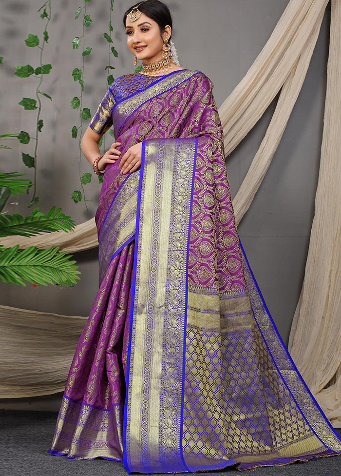 Purple Dupion Silk Saree With Blouse Piece