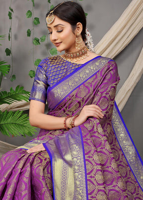 Purple Dupion Silk Saree With Blouse Piece