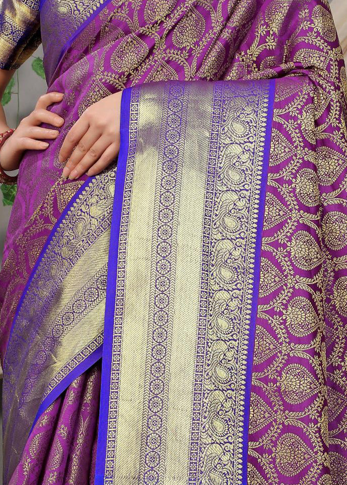 Purple Dupion Silk Saree With Blouse Piece