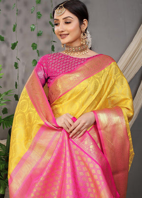 Yellow Dupion Silk Saree With Blouse Piece