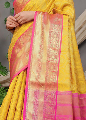 Yellow Dupion Silk Saree With Blouse Piece