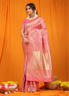 Baby Pink Dupion Silk Saree With Blouse Piece