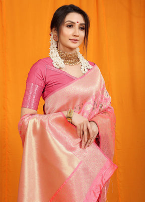 Baby Pink Dupion Silk Saree With Blouse Piece