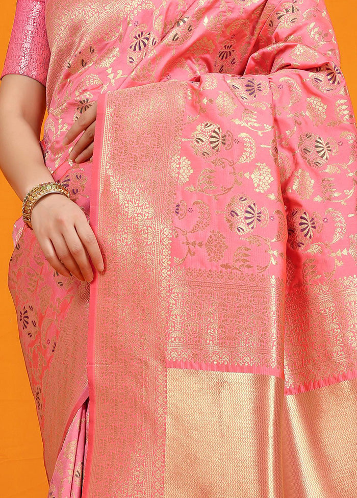 Baby Pink Dupion Silk Saree With Blouse Piece