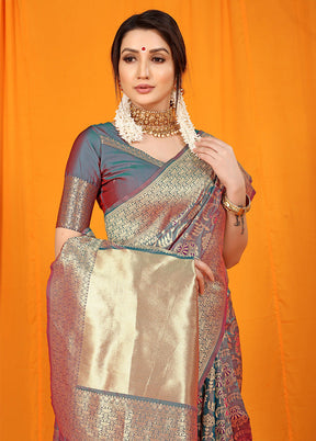 Grey Dupion Silk Saree With Blouse Piece