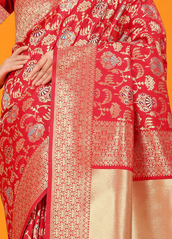 Red Dupion Silk Saree With Blouse Piece