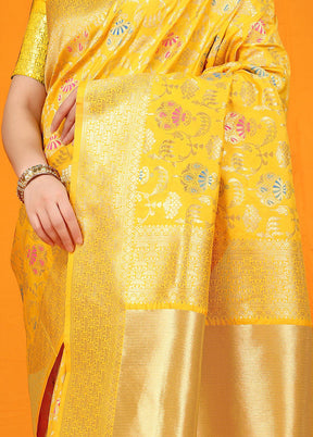 Yellow Dupion Silk Saree With Blouse Piece