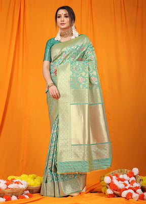 Sea Green Dupion Silk Saree With Blouse Piece