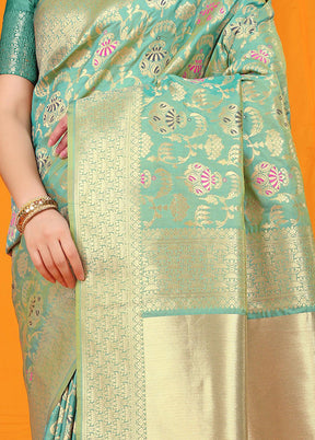 Sea Green Dupion Silk Saree With Blouse Piece