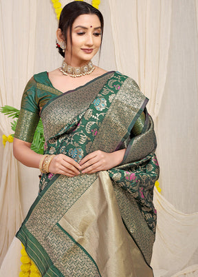 Bottle Green Dupion Silk Saree With Blouse Piece