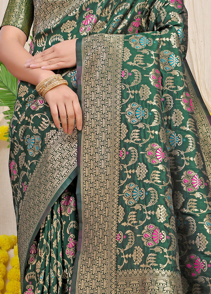 Bottle Green Dupion Silk Saree With Blouse Piece