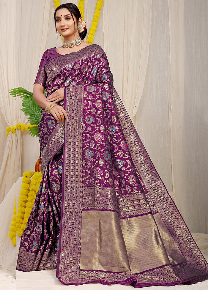 Purple Dupion Silk Saree With Blouse Piece