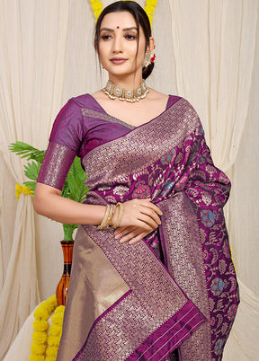 Purple Dupion Silk Saree With Blouse Piece