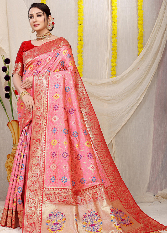 Baby Pink Dupion Silk Saree With Blouse Piece