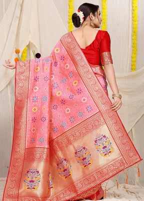 Baby Pink Dupion Silk Saree With Blouse Piece