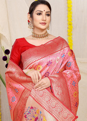 Baby Pink Dupion Silk Saree With Blouse Piece