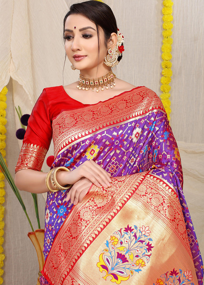 Purple Dupion Silk Saree With Blouse Piece