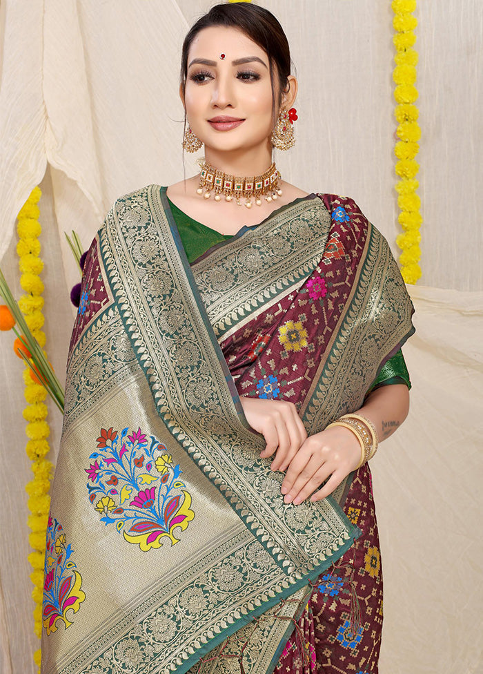 Maroon Dupion Silk Saree With Blouse Piece