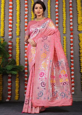 Baby Pink Dupion Silk Saree With Blouse Piece