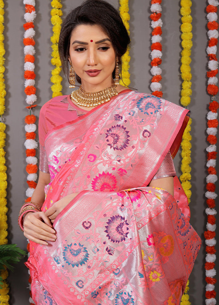 Baby Pink Dupion Silk Saree With Blouse Piece