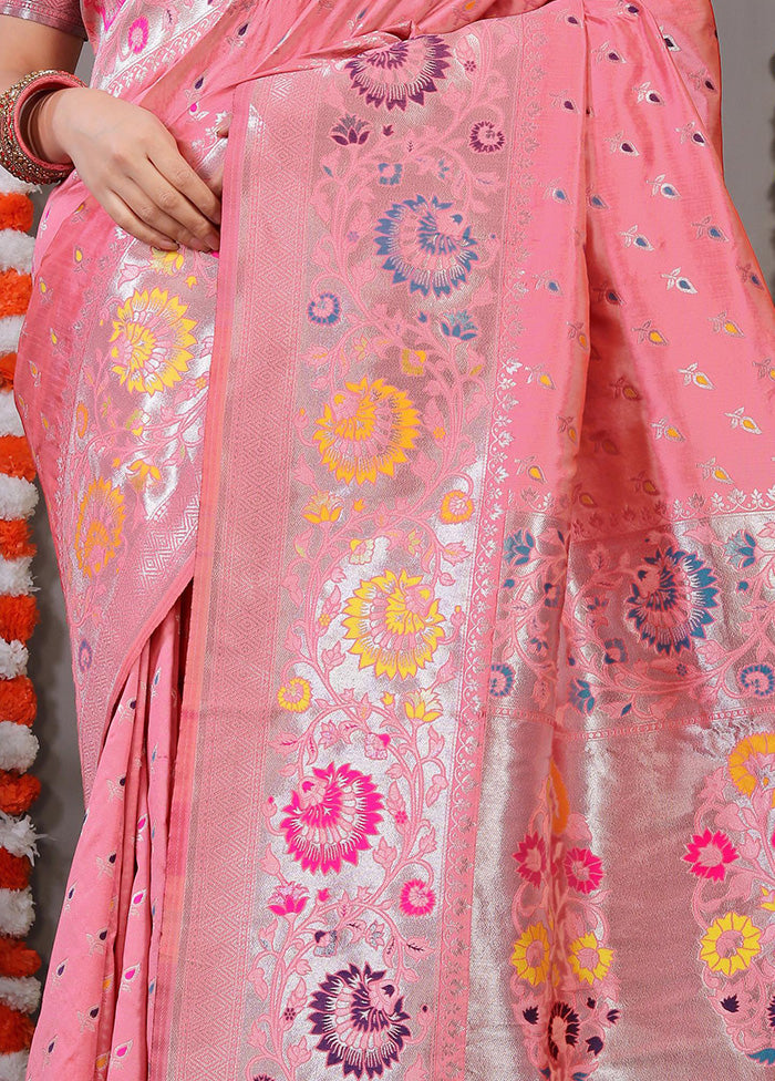 Baby Pink Dupion Silk Saree With Blouse Piece