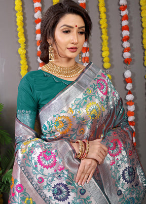 Teal Dupion Silk Saree With Blouse Piece