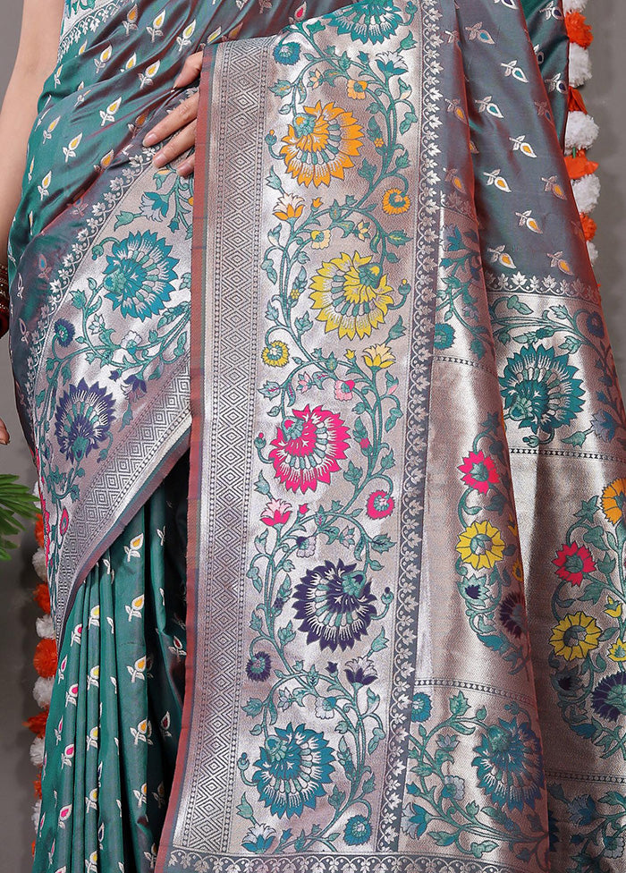 Teal Dupion Silk Saree With Blouse Piece