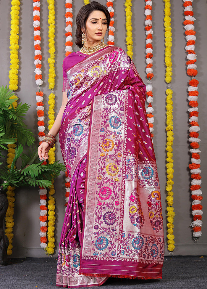 Magenta Dupion Silk Saree With Blouse Piece