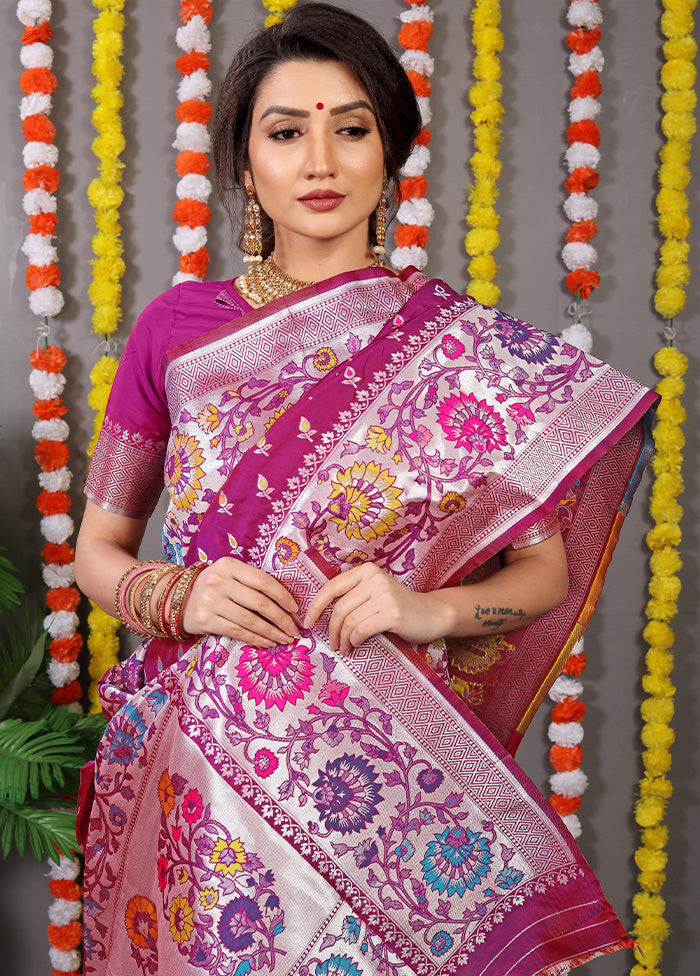 Magenta Dupion Silk Saree With Blouse Piece