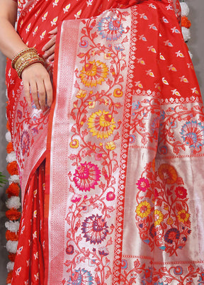 Red Dupion Silk Saree With Blouse Piece