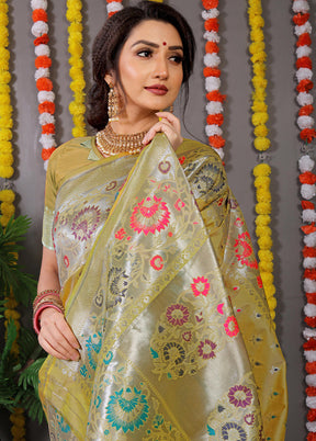 Mehendi Dupion Silk Saree With Blouse Piece