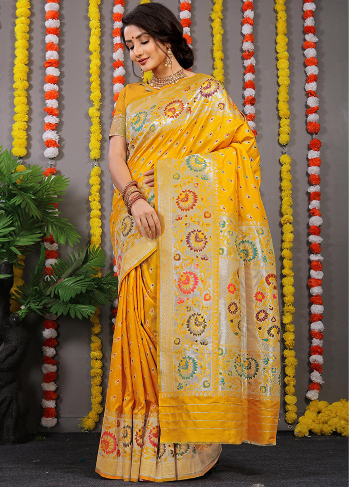 Yellow Dupion Silk Saree With Blouse Piece