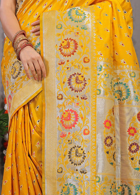 Yellow Dupion Silk Saree With Blouse Piece