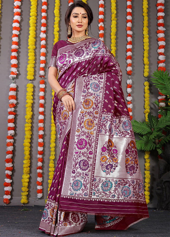 Wine Dupion Silk Saree With Blouse Piece