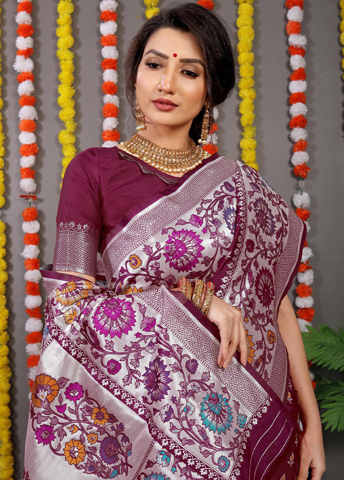 Wine Dupion Silk Saree With Blouse Piece