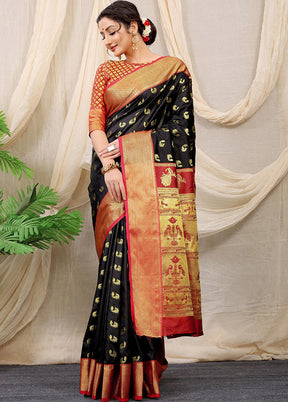 Black Dupion Silk Saree With Blouse Piece