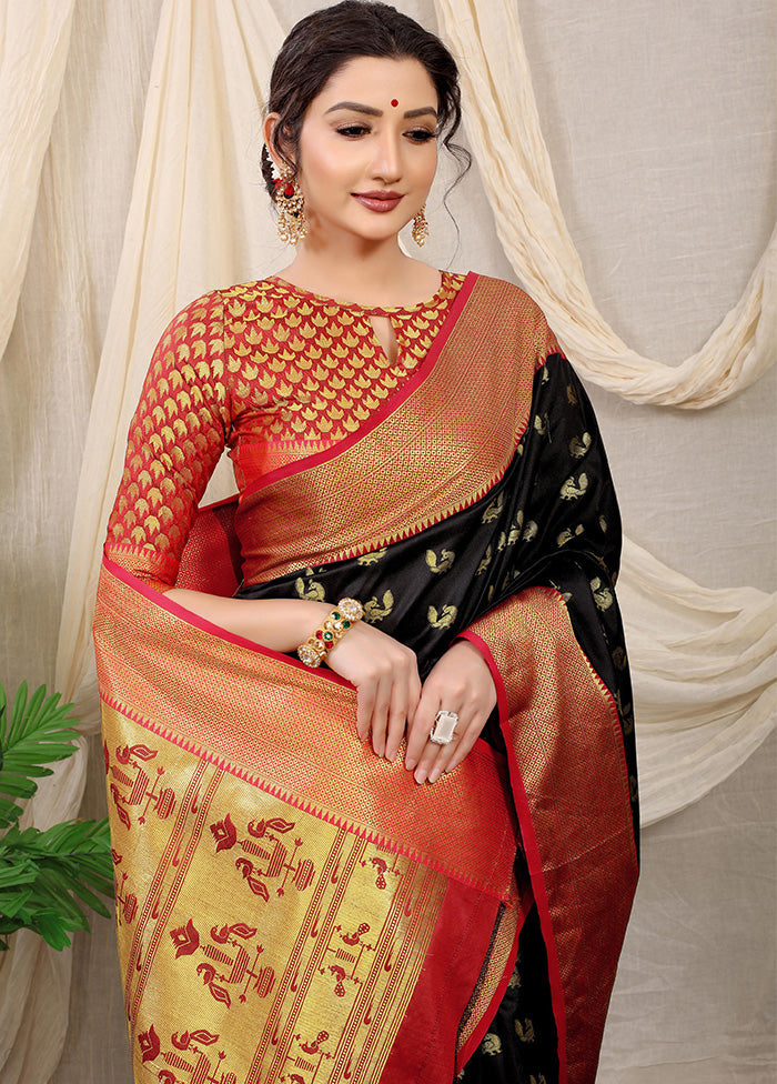 Black Dupion Silk Saree With Blouse Piece