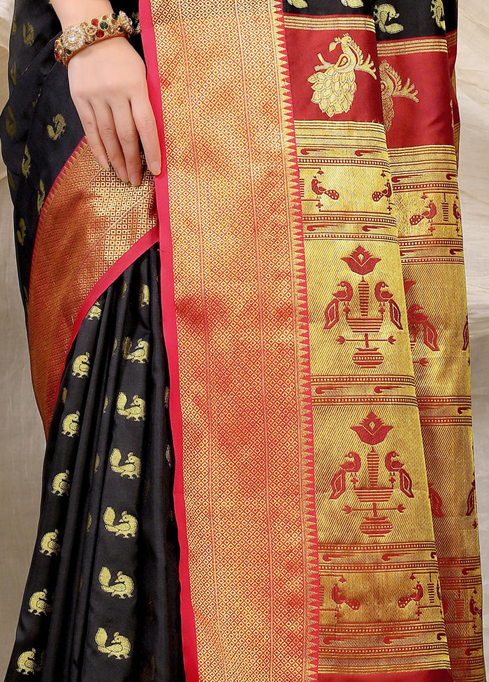 Black Dupion Silk Saree With Blouse Piece