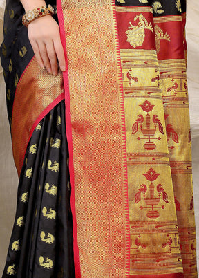 Black Dupion Silk Saree With Blouse Piece