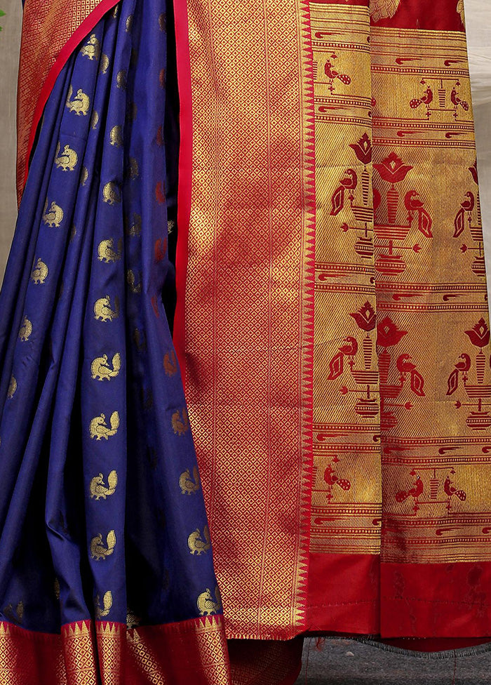 Blue Dupion Silk Saree With Blouse Piece