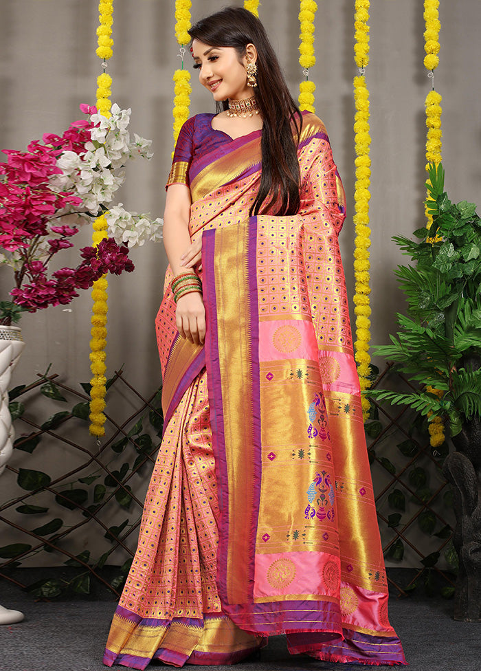 Peach Dupion Silk Saree With Blouse Piece