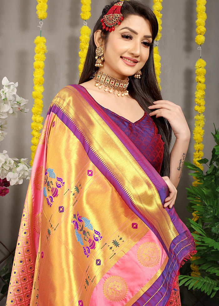 Peach Dupion Silk Saree With Blouse Piece