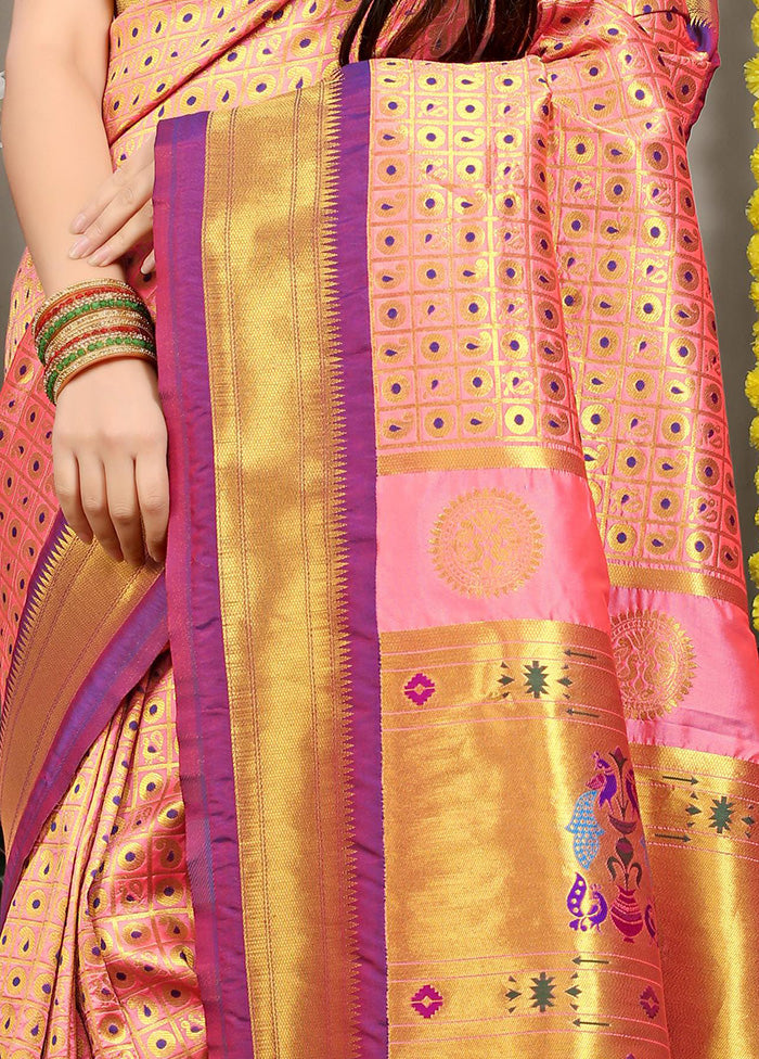 Peach Dupion Silk Saree With Blouse Piece