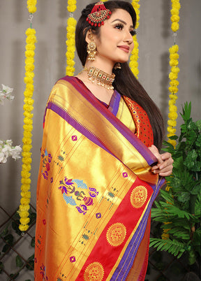 Red Dupion Silk Saree With Blouse Piece