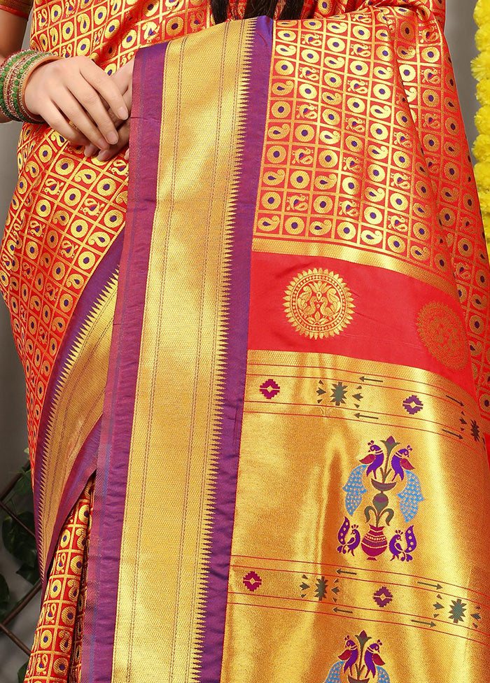 Red Dupion Silk Saree With Blouse Piece