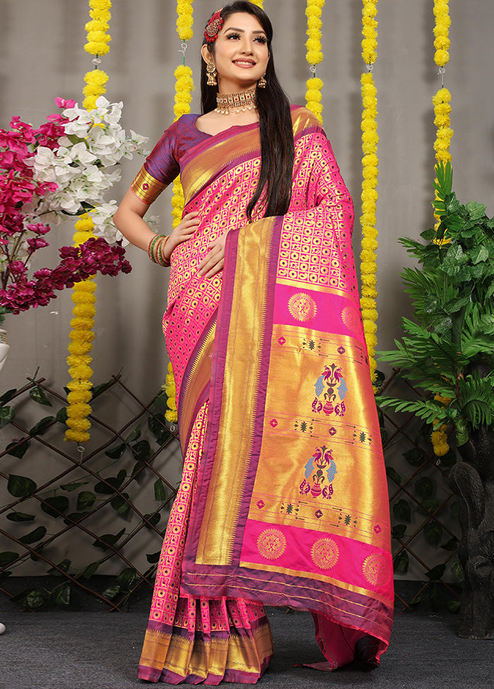 Pink Dupion Silk Saree With Blouse Piece