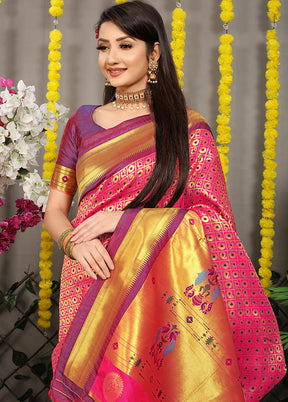 Pink Dupion Silk Saree With Blouse Piece